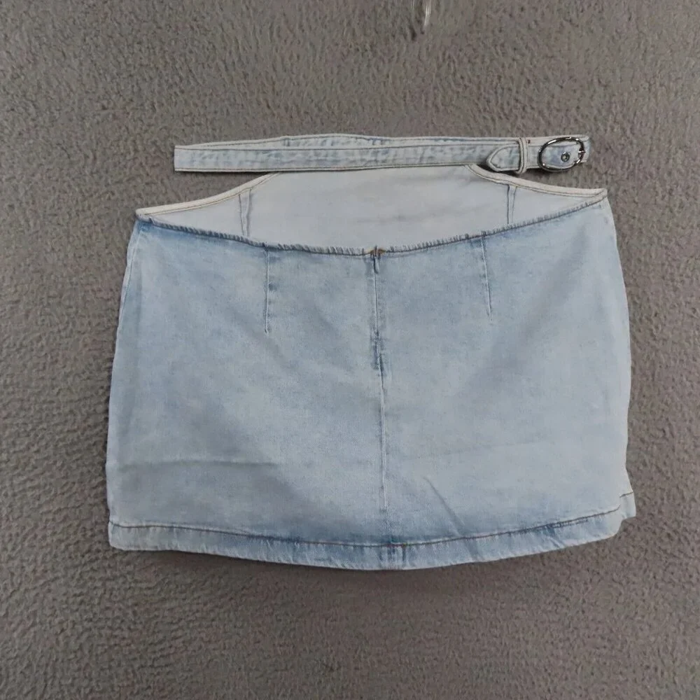 Y2K Cutout Waist Denim‎ Mini Skirt Light Wash High Waist Trendy We Wore What XL - Picture 3 of 10